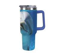 DWTJKMS Delfino con un sorriso in acciaio inox Tumbler 1,18 once a prova di perdite tazza per auto grande capacità con manico cannuccia doppia parete sottovuoto tazza isolante riutilizzabile mantiene