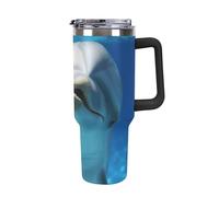 DWTJKMS Delfino con un sorriso in acciaio inox Tumbler 1,18 oz a prova di perdite grande capacità tazza auto con manico cannuccia doppia parete sottovuoto tazza isolante riutilizzabile mantiene freddo