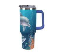 DWTJKMS Delfino e pesce in acciaio inox Tumbler 1,18 oz a prova di perdite grande capacità tazza auto con manico cannuccia doppia parete sottovuoto tazza isolante riutilizzabile mantiene freddo o