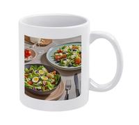 DWTJKMS Deliziose tazze da caffè per insalata tazza in ceramica bianca con manico in porcellana novità tazza con stampa modello tazza da tè carino tazza da latte divertente tazze da caffè per uomini
