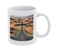 DWTJKMS Desert Road Tazza da caffè in ceramica bianca con manico in porcellana novità tazza stampa modello tazza da tè carino tazza da latte divertente tazze da caffè per uomini donne lavabile in