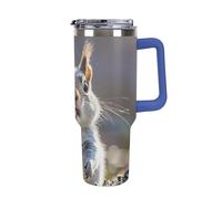 DWTJKMS Divertente bicchiere in acciaio inox a forma di scoiattolo da 1,18 l, a prova di perdite, grande capacità, con manico, cannuccia a doppia parete, isolamento sottovuoto, riutilizzabile