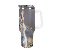 DWTJKMS Divertente bicchiere in acciaio inox a forma di scoiattolo da 1,18 l, a prova di perdite, grande capacità, con manico, cannuccia a doppia parete, isolamento sottovuoto, riutilizzabile