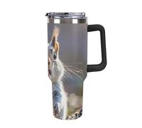 DWTJKMS Divertente bicchiere in acciaio inox a forma di scoiattolo da 1,18 l, a prova di perdite, grande capacità, con manico, cannuccia a doppia parete, isolamento sottovuoto, riutilizzabile