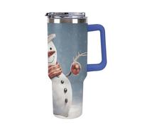 DWTJKMS Divertente bicchiere natalizio in acciaio inox con pupazzo di neve, 1,18 l, a prova di perdite, grande capacità, tazza per auto con manico e cannuccia, a doppia parete, riutilizzabile