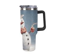DWTJKMS Divertente bicchiere natalizio in acciaio inox con pupazzo di neve da 1,18 l, a prova di perdite, grande capacità, tazza per auto con manico e cannuccia, a doppia parete, riutilizzabile