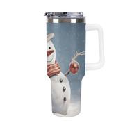 DWTJKMS Divertente bicchiere natalizio in acciaio inox con pupazzo di neve da 1,18 l, a prova di perdite, grande capacità, tazza per auto con manico e cannuccia, a doppia parete, riutilizzabile