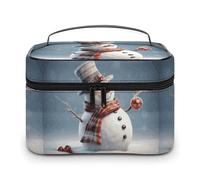 DWTJKMS Divertente borsa per il trucco con pupazzo di neve di Natale, organizer per cosmetici, grande capacità portatile, borse da viaggio da donna, con manico e divisore