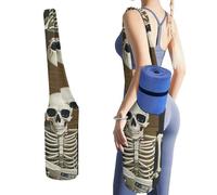DWTJKMS Divertente borsa per tappetino da yoga in tela con scheletro, borsa per tappetino da yoga in tela resistente, con tasca per bottiglia d'acqua e borsa bagnata inferiore, adatta alla maggior