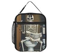 DWTJKMS Divertente borsa termica per il pranzo in tela con scheletro, a prova di perdite, per uomini e donne, con manico, riutilizzabile, isolata, per ufficio, lavoro, picnic