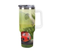 DWTJKMS Divertente coccinella che tiene ombrelli in acciaio inox Tumbler 1,18 once a prova di perdite grande capacità tazza auto con manico paglia doppia parete sottovuoto tazza riutilizzabile