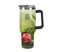 DWTJKMS Divertente coccinella che tiene ombrelli in acciaio inox Tumbler 1,18 once a prova di perdite grande capacità tazza auto con manico paglia doppia parete sottovuoto tazza riutilizzabile