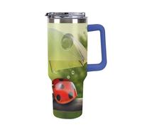 DWTJKMS Divertente coccinella che tiene ombrelli in acciaio inox Tumbler 1,18 once a prova di perdite grande capacità tazza auto con manico paglia doppia parete sottovuoto tazza riutilizzabile