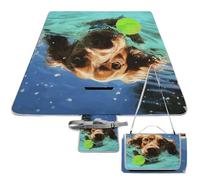 DWTJKMS Divertente tappetino da picnic con cane che nuota, pieghevole, impermeabile, con borsa tote grande, tappetino da picnic all'aperto, 147,3 x 147,3 cm, coperta da campeggio per spiaggia, parco