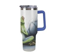 DWTJKMS Divertente tazza da auto a forma di rana da yoga, in acciaio inox, a prova di perdite, di grande capacità, con manico, a doppia parete, sottovuoto, riutilizzabile, mantiene freddo o caldo, in