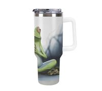 DWTJKMS Divertente tazza da auto a forma di rana da yoga, in acciaio inox, a prova di perdite, di grande capacità, con manico, a doppia parete, sottovuoto, riutilizzabile, mantiene freddo o caldo