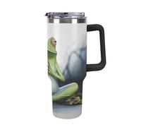 DWTJKMS Divertente tazza da auto a forma di rana da yoga, in acciaio inox, a prova di perdite, grande capacità, con manico, a doppia parete, sottovuoto, riutilizzabile, mantiene freddo o caldo, stile