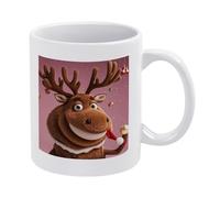 DWTJKMS Divertente tazza da caffè con alce di Natale in ceramica bianca con manico in porcellana novità tazza da tè con motivo stampato carino tazza da latte divertente tazze da caffè per uomini donne
