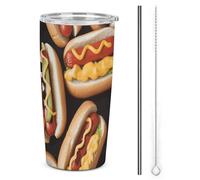 DWTJKMS Divertente tazza per hot dog con cannuccia isolata in acciaio inox, tazze da caffè in metallo a tenuta stagna, con coperchio, bottiglie d'acqua di grande capacità, regalo per donne e uomini
