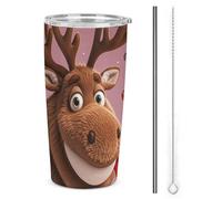 DWTJKMS Divertenti tazze per auto con alce di Natale con cannuccia isolate in acciaio inox, tazze da caffè in metallo a tenuta stagna con coperchio, bottiglie d'acqua di grande capacità, regalo per