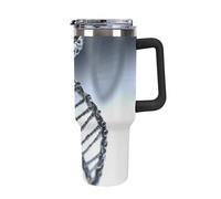 DWTJKMS DNA Chain Photo Bicchiere in acciaio inox da 1,18 l, a prova di perdite, grande capacità, tazza per auto con manico e cannuccia, a doppia parete, riutilizzabile, mantiene freddo o caldo, stile