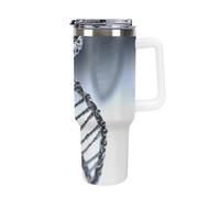 DWTJKMS DNA Chain Photo Bicchiere in acciaio inox da 1,18 l, a prova di perdite, grande capacità, tazza per auto con manico e cannuccia, a doppia parete, riutilizzabile, mantiene freddo o caldo in