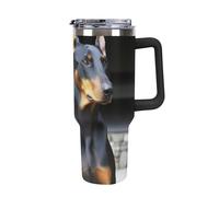 DWTJKMS Doberman, bicchiere in acciaio inox da 1,18 l, a prova di perdite, grande capacità, con manico, cannuccia a doppia parete, isolamento sottovuoto, riutilizzabile, mantiene freddo o caldo, stile