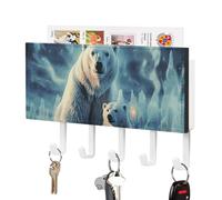 DWTJKMS Due orsi polari portachiavi per parete, stile fattoria, montaggio a parete con 5 ganci, nuova decorazione da parete appeso portachiavi per ingresso o atrio 18 cm di larghezza x 4,3 cm di