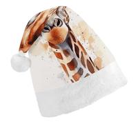 DWTJKMS Elegante cappello di Babbo Natale con giraffa ad acquerello classico cappello di Natale spesso cappello per feste di Natale divertente cappello per vacanze unisex adulti