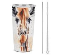 DWTJKMS Eleganti tazze per auto con giraffa ad acquerello con cannuccia isolate in acciaio inox, tazze da caffè in metallo a tenuta stagna con coperchio, bottiglie d'acqua di grande capacità, regalo