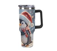 DWTJKMS Embracing Penguins, bicchiere in acciaio inox da 1,18 l, a prova di perdite, grande capacità, con manico, cannuccia a doppia parete, isolamento sottovuoto, riutilizzabile, mantiene freddo o