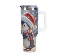 DWTJKMS Embracing Penguins, bicchiere in acciaio inox da 1,18 l, a prova di perdite, grande capacità, con manico, cannuccia a doppia parete, isolamento sottovuoto, riutilizzabile, mantiene freddo o