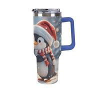 DWTJKMS Embracing Penguins, bicchiere in acciaio inox da 1,18 l, a prova di perdite, grande capacità, con manico, cannuccia a doppia parete, isolamento sottovuoto, riutilizzabile, mantiene freddo o