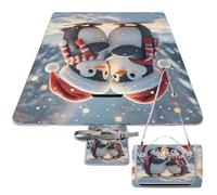 DWTJKMS Embracing Penguins, tappetino da picnic pieghevole, impermeabile, con borsa per la spesa, grande tappetino da picnic all'aperto, 147,3 x 147,3 cm, coperta da campeggio per spiaggia, parco