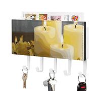 DWTJKMS Farfalla gialla con candele bianche portachiavi per parete, stile fattoria, montaggio a parete con 5 ganci, nuova decorazione da parete portachiavi da appendere per ingresso o atrio 18 cm di