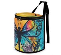 DWTJKMS Farfalla Tie Dye Car Trash Can con coperchio Grande capacità Appeso Auto Trash Bin a prova di perdite Impermeabile Pattumiera Auto Must Haves Accessori interni