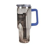 DWTJKMS Foto di Brooklyn Bridge Bicchiere in acciaio inox da 1180 ml, a prova di perdite, grande capacità, con manico, cannuccia a doppia parete, isolamento sottovuoto, riutilizzabile, mantiene freddo