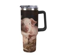 DWTJKMS Four Little Pigs, bicchiere in acciaio inox da 1,18 l, a prova di perdite, grande capacità, con manico, cannuccia a doppia parete, isolamento sottovuoto, riutilizzabile, mantiene freddo o