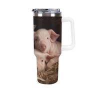 DWTJKMS Four Little Pigs - Bicchiere in acciaio inox da 1,18 l, a prova di perdite, grande capacità, con manico, cannuccia a doppia parete, isolamento sottovuoto, riutilizzabile, mantiene freddo o