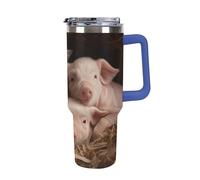 DWTJKMS Four Little Pigs, bicchiere in acciaio inox da 1,18 l, a prova di perdite, grande capacità, tazza per auto con manico e cannuccia, a doppia parete, riutilizzabile, mantiene freddo o caldo in