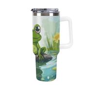 DWTJKMS Frog in A Pond, bicchiere in acciaio inox da 1,18 l, a prova di perdite, grande capacità, con manico, cannuccia a doppia parete, isolamento sottovuoto, riutilizzabile, mantiene freddo o caldo