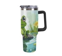 DWTJKMS Frog in A Pond, bicchiere in acciaio inox da 1,18 l, a prova di perdite, grande capacità, con manico, cannuccia a doppia parete, isolamento sottovuoto, riutilizzabile, mantiene freddo o caldo