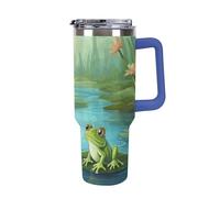 DWTJKMS Frog in A Pond, bicchiere in acciaio inox da 1,18 l, a prova di perdite, grande capacità, tazza per auto con manico e cannuccia, a doppia parete, riutilizzabile, mantiene freddo o caldo, stile