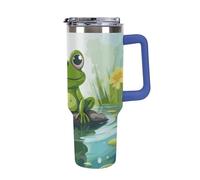DWTJKMS Frog in A Pond, bicchiere in acciaio inox da 1,18 l, a prova di perdite, grande capacità, tazza per auto con manico e cannuccia, a doppia parete, riutilizzabile, mantiene freddo o caldo, stile