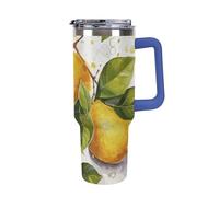 DWTJKMS Fruits Lemon - Bicchiere in acciaio inox da 1,18 l, a prova di perdite, grande capacità, con manico, cannuccia, a doppia parete, sottovuoto, riutilizzabile, mantiene freddo o caldo, stile blu