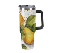 DWTJKMS Fruits Lemon - Bicchiere in acciaio inox da 1,18 l, a prova di perdite, grande capacità, con manico, cannuccia a doppia parete, isolamento sottovuoto, riutilizzabile, mantiene freddo o caldo