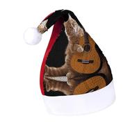 DWTJKMS Gatto che suona la chitarra cappello di Babbo Natale classico pelliccia cappello di Natale spesso cappello di Natale con paillettes divertente vacanza inverno cappello