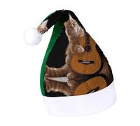 DWTJKMS Gatto che suona la chitarra cappello di Babbo Natale classico pelliccia cappello di Natale spesso cappello di Natale con paillettes divertente vacanza inverno cappello