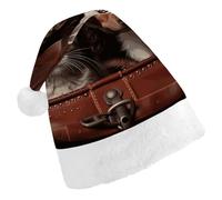 DWTJKMS Gatto e cane seduto in pelle tasca cappello di Babbo Natale classico cappello di Natale spesso cappello di Natale cappello divertente per le vacanze per adulti unisex