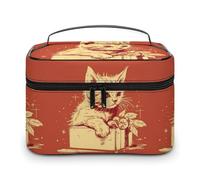 DWTJKMS Gatto sdraiato sulla scatola borsa per il trucco, organizer per cosmetici grande capacità portatile borse per trucco borse da viaggio da donna con manico e divisore